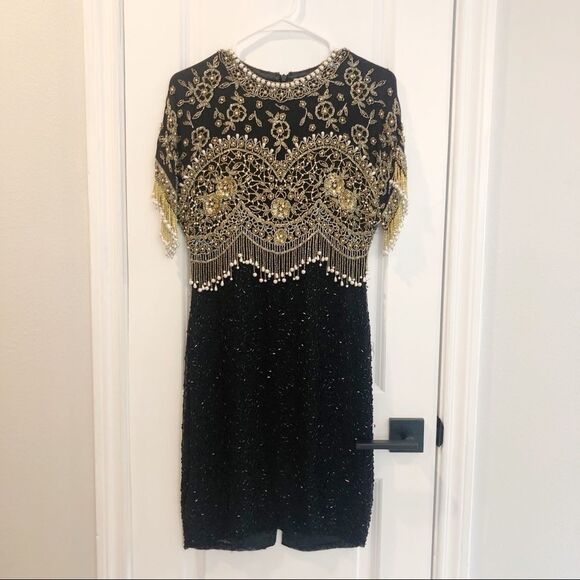 Dresses & Skirts - Vintage Black Tie He-ro Industries Beaded Dress